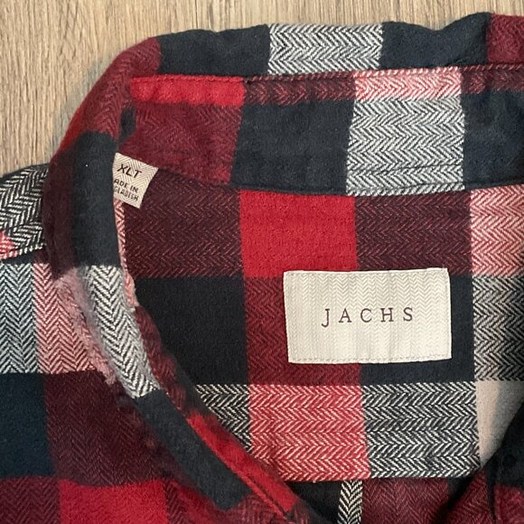 Jachs Men's Brawny Heavy Flannel Shirt Jacket Black Red Plaid Size XLT - Picture 2 of 8